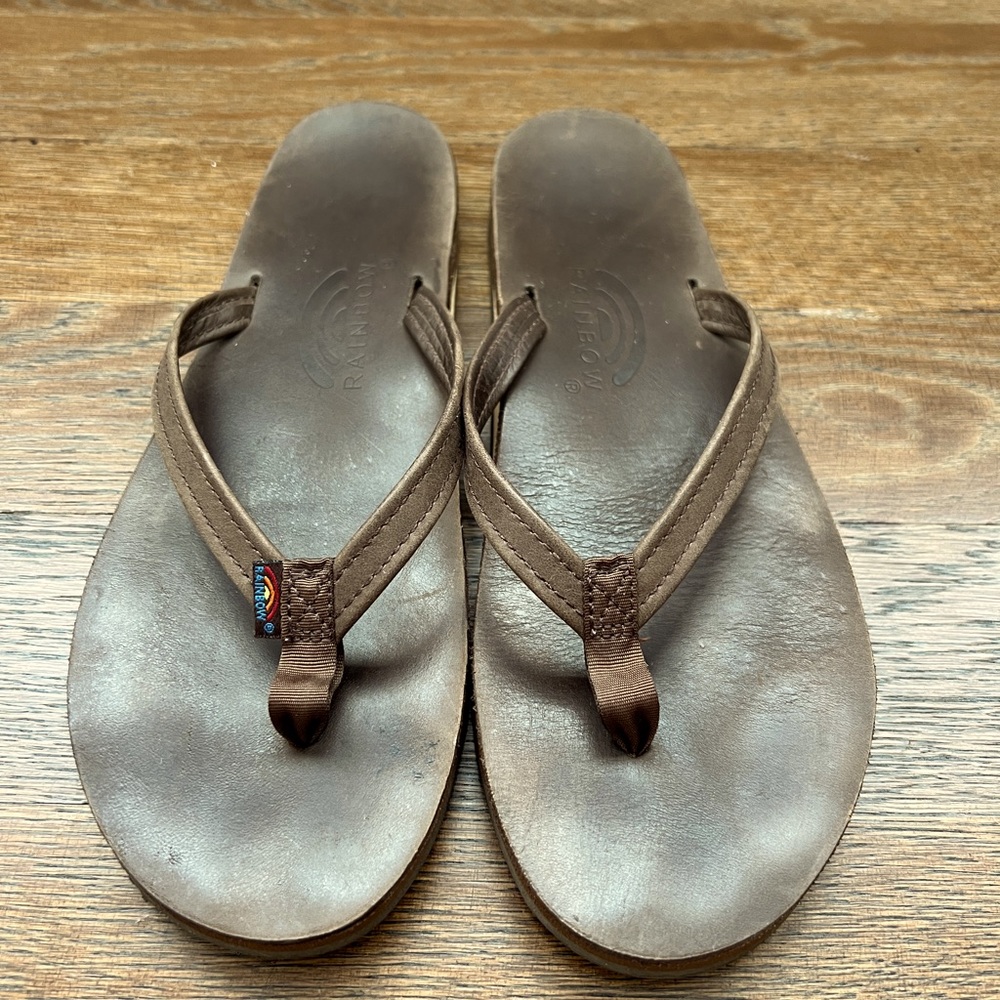 Rainbow leather flip flops - Mocha - Size 10